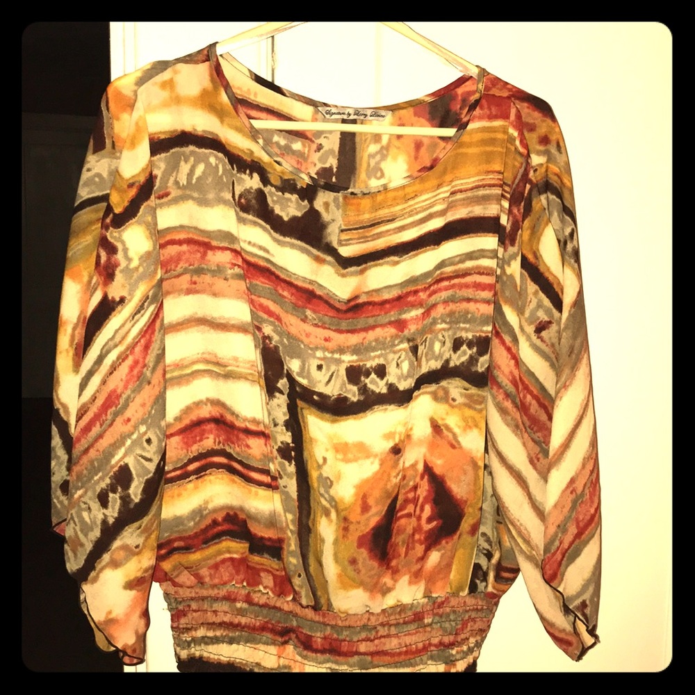 Watercolors did mustard brown tan shirt by Larry